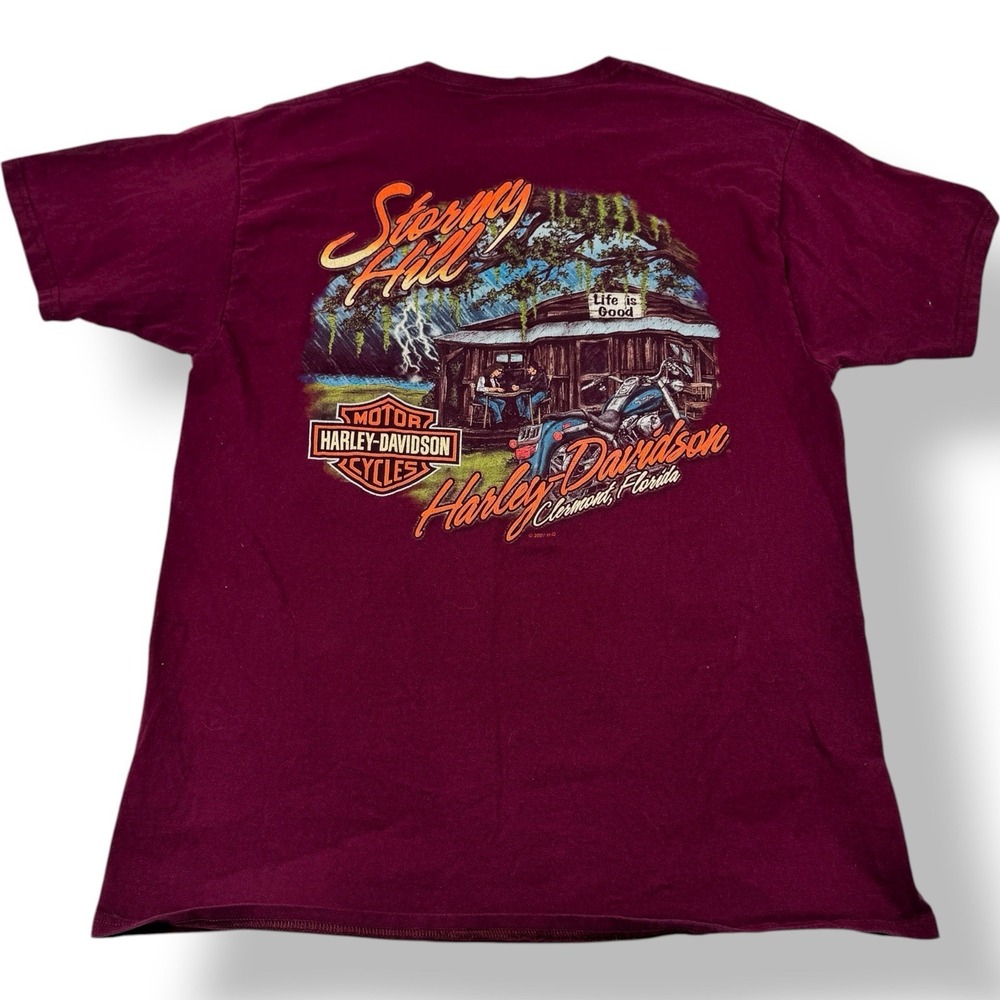 Harley Davidson Burgundy Stormy Hill Graphic Pocket T-Shirt Mne's Size Large
